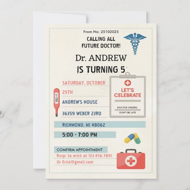 Custom Digital Doctor Kids Pretend Birthday Party Invitation (Front)