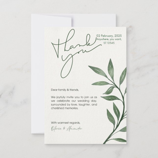 CUSTOM DIGITAL GREEN SAGE Wedding Invitation  (Front)