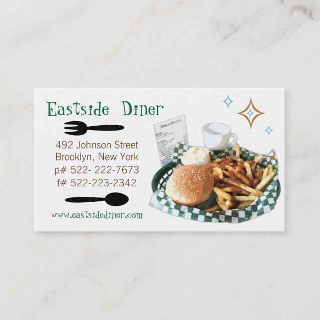 Custom Diner, Deli or Cafe Business Card (Front)
