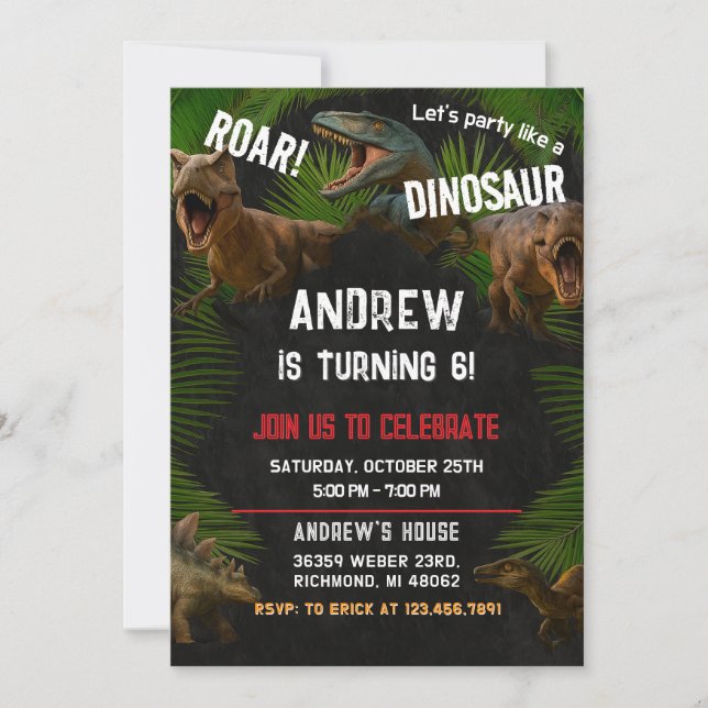 Custom Dino Boy Dinosaur birthday party Invitation (Front)