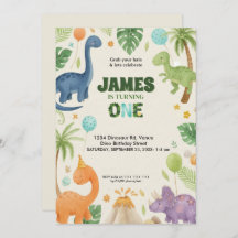 Custom Dino Jungle 1st Birthday Invitation