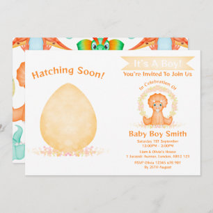 Custom Dino Watercolour Dinosaur Boy Baby Shower Invitation