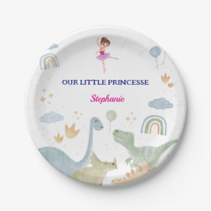 custom dinosaur ballerina ballets birthday  paper plate