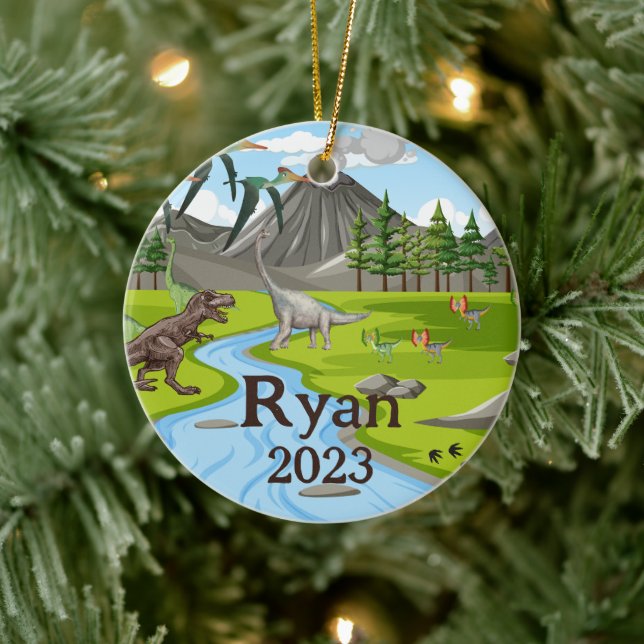 Custom Dinosaur Child Name Ceramic Ornament (Tree)