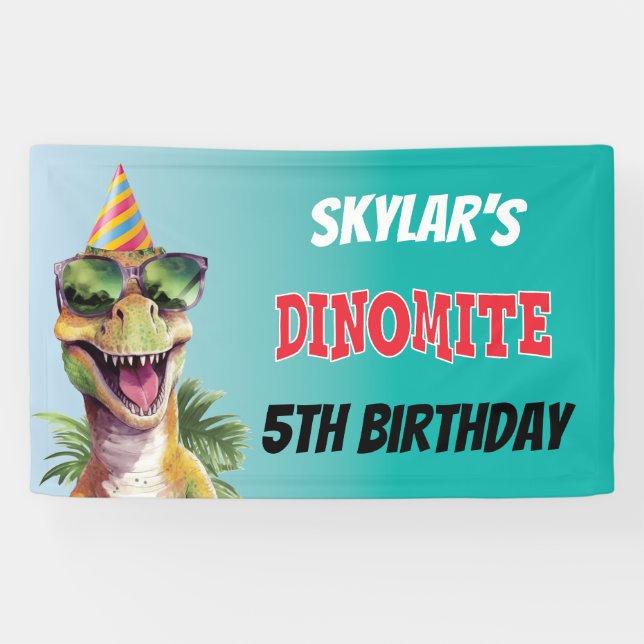 Custom Dinosaur Dinomite Monogram 5th Birthday Banner (Horizontal)