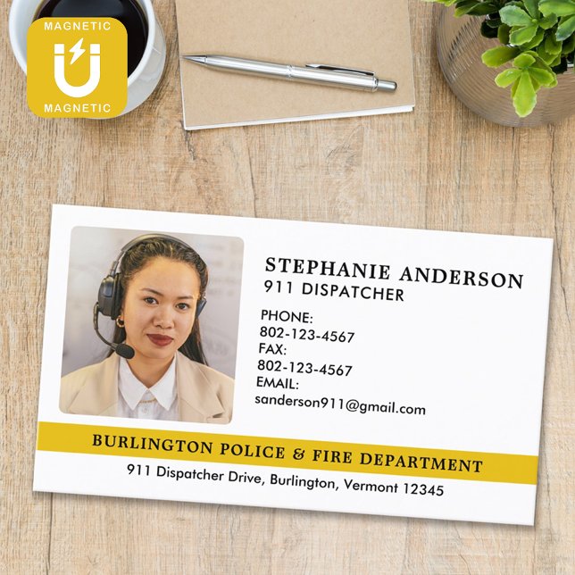 Custom Dispatcher 911 Emergency Services Photo  Magnetic Business Card (Creator Uploaded)