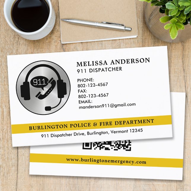 Custom Dispatcher Emergency Services Logo QR Code Business Card (Creator Uploaded)
