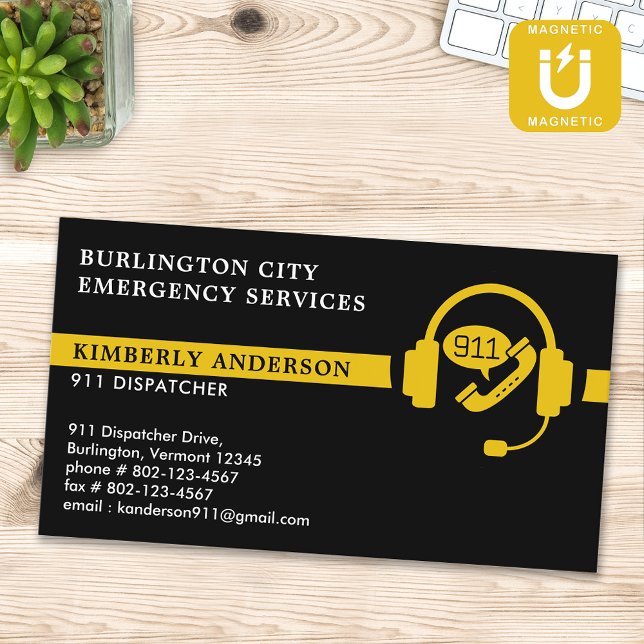 Custom Dispatcher Modern 911 Emergency Dept Logo Magnetic Business Card (Creator Uploaded)