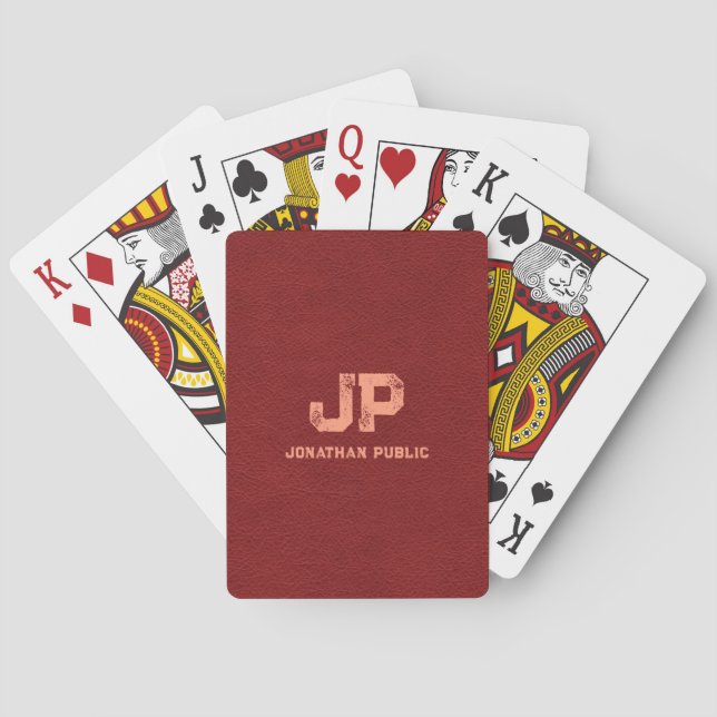 Custom Distressed Text Name Monogram Leather Look Playing Cards (Back)
