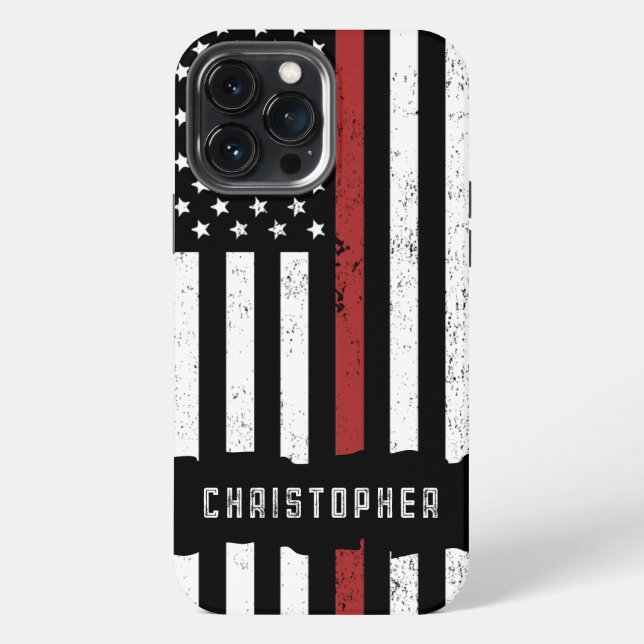 Custom Distressed Thin Red Line Flag Firefighter iPhone Case (Back)