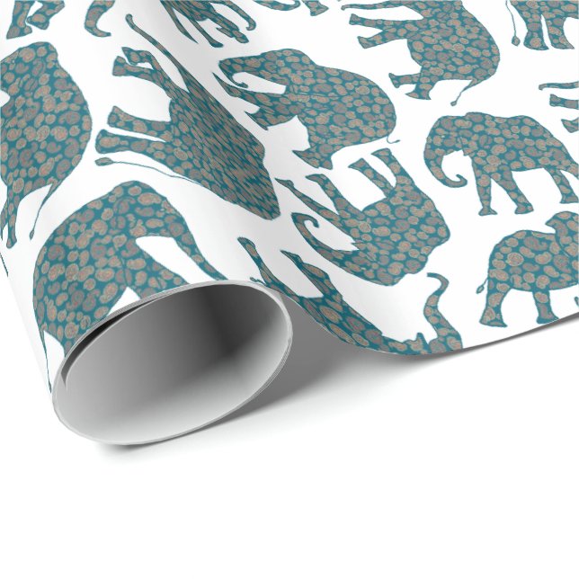 Custom Ditzy Paisley Elephants on White Giftwrap Wrapping Paper (Roll Corner)