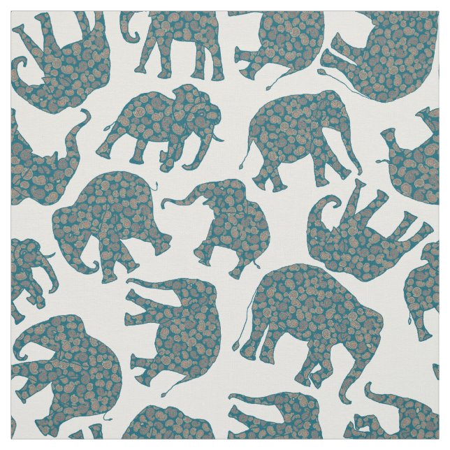 Custom Ditzy Paisley Elephants on White Pattern Fabric (Swatch)