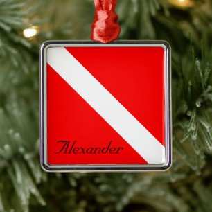 Custom Diver Down SCUBA Flag Red and White Metal Tree Decoration