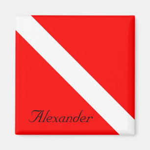 Custom Diver Down SCUBA Flag Red and White Square  Magnet