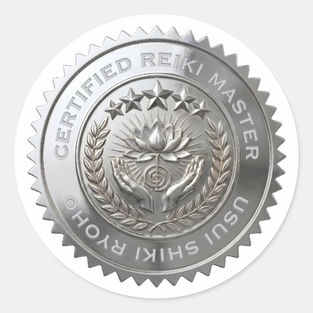 Custom DIY 3D Silver foil Reiki Master seal label (Front)