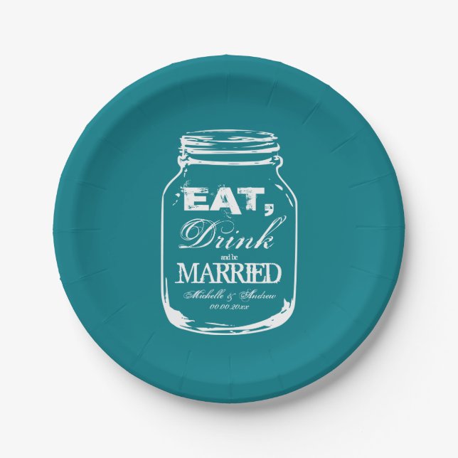 Custom DIY mason jar wedding garden party plates (Front)