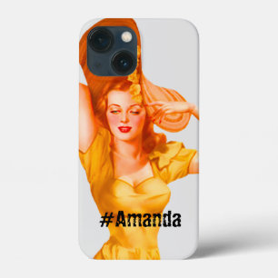 Custom DIY Monogrammed Vintage cute lady yellow iPhone 13 Mini Case