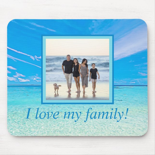 Custom DIY Photo Personalised Beach Love My Family Mouse Pad (Front)