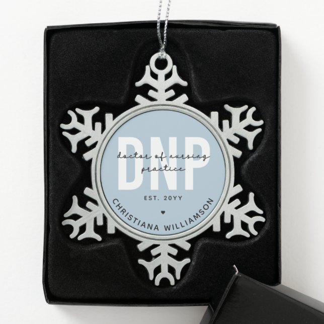 Custom DNP Doctor of Nursing Practice Graduation Snowflake Pewter Christmas Ornament (Box)