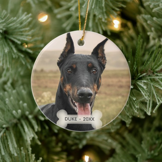 Custom Doberman Dog Photo Ceramic Tree Decoration (Tree)