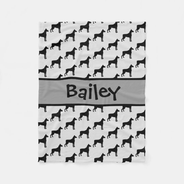 Custom Doberman Pinscher Dog Silhouette Fleece Blanket (Front)