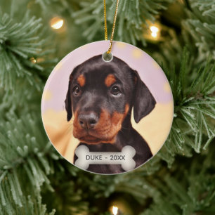 Custom Doberman Puppy Dog Photo Ceramic Tree Decoration