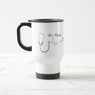 Custom Doctor Name Stethoscope Heartbeat Design Travel Mug