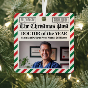 Custom Doctor Ornament, Doctor Newspaper Photo Metal Tree Decoration