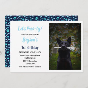 Custom Dog Birthday Blue Paw Print Puppy Pet Invitation