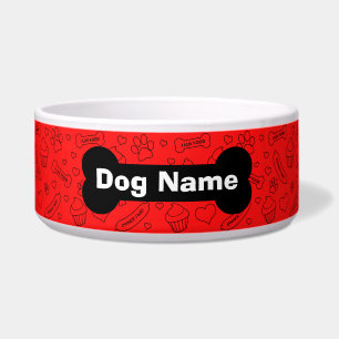 Custom Dog Bowl with Pet Name Bones and Paw Prints