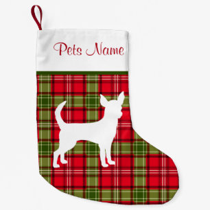 Custom Dog Breed Red & Green Plaid Small Christmas Stocking