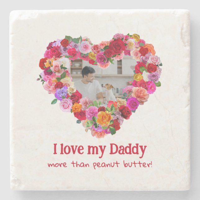 Custom Dog, Cat, Pet Photo Father's Day Rose Heart Stone Coaster (Front)