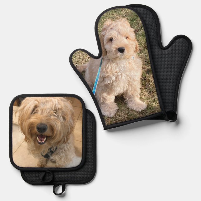 Custom dog cat pet photo picture personalised oven mitt & pot holder set (Front/Back)