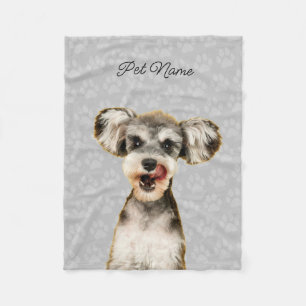 Custom Dog Cat Portrait Pet Photo Paw Name Grey Fleece Blanket