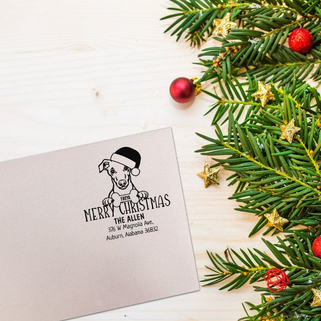 Custom Dog Christmas Return Address Rubber Stamp (Creator Uploaded)