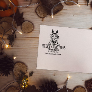 Custom Dog Christmas Return Address Rubber Stamp