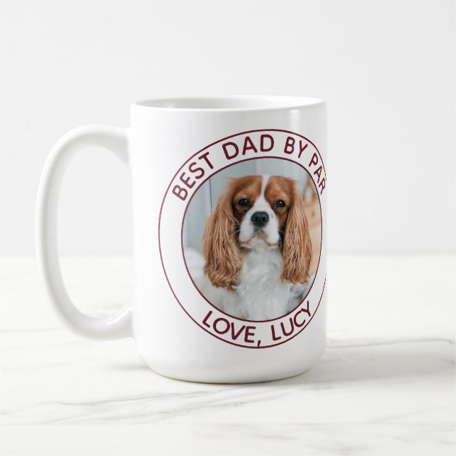 Custom Dog Dad Red White Photo Coffee Mug (Left)