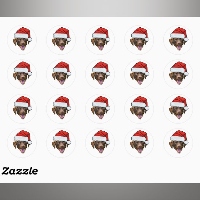 Custom Dog Face Photo Santa Hat Christmas Classic Round Sticker (Creator Uploaded)