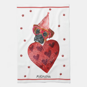 Custom Dog Lover Valentine Gift Boxer Tea Towel
