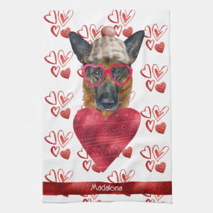 Custom Dog Lover Valentine Gift German Shepherd Tea Towel