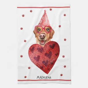 Custom Dog Lover Valentine Gift Yellow Labrador Tea Towel