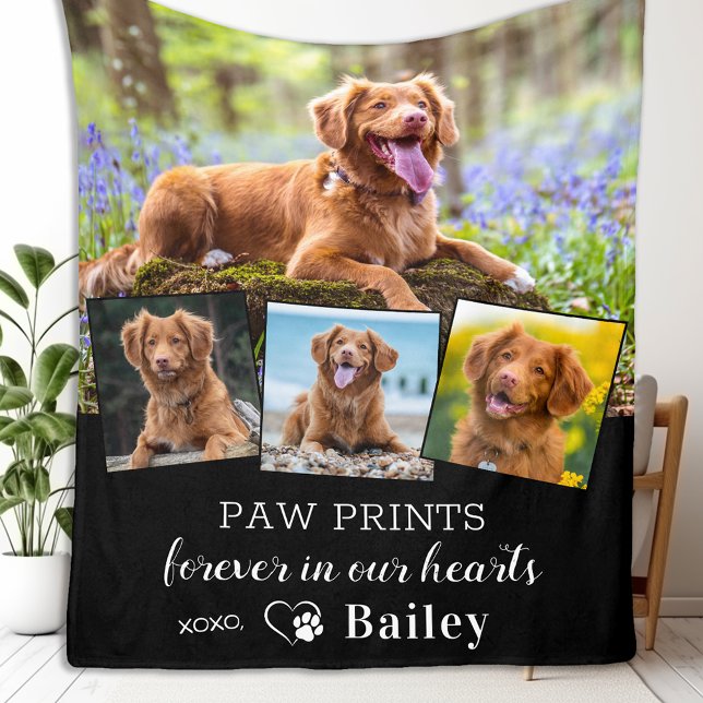 Custom Dog Memorial Pet Loss Remembrance 4 Photo Fleece Blanket (Creator Uploaded)