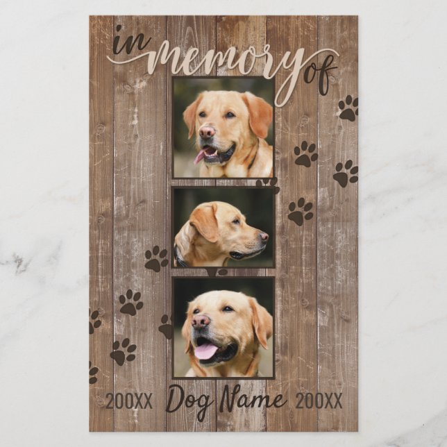 Custom Dog Memorial Rustic Wood Look Announcement (Front)