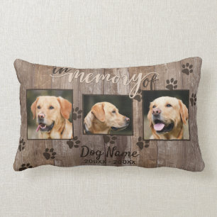 Custom Dog Memorial Rustic Wood Look Lumbar Cushion