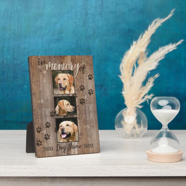 Custom Dog Memorial Rustic Wood Look Plaque (Side)
