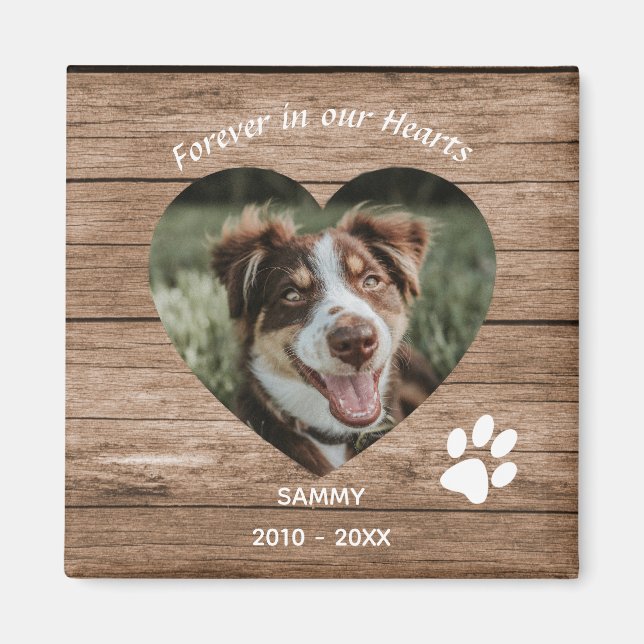 Custom Dog Memorial Rustic Wood & Photo Magnet (Front)