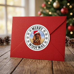 Custom Dog Merry Woofmas Festive Holiday  Classic Round Sticker