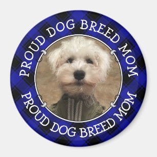 Custom Dog Mum Dad Photo Frame Blue & Black Plaid Magnet