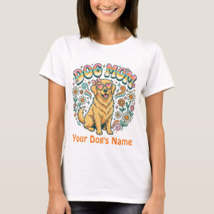Custom Dog Mum Golden Retriever Retro 70s Groovy T-Shirt