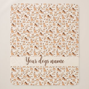 Custom Dog Name Cosy Fleece Blanket Corgi Pattern